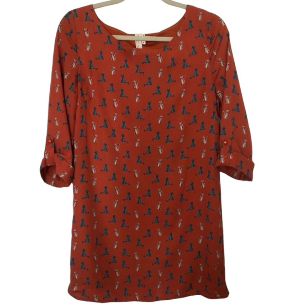 Orange Cat Print Dress Size Medium
